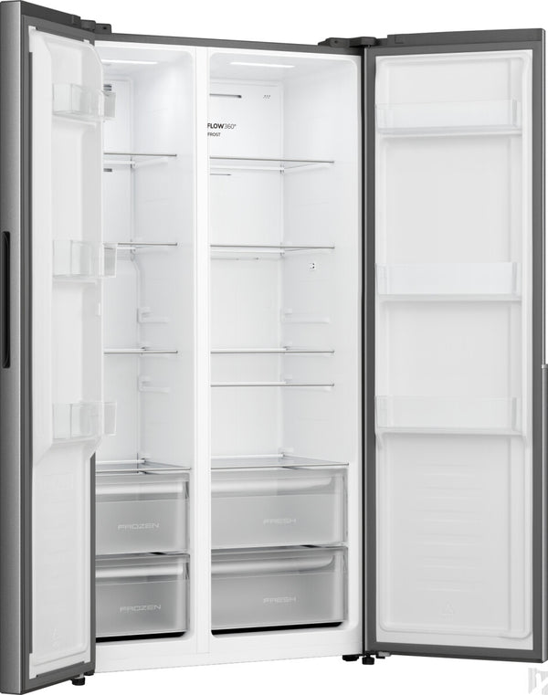 Gorenje Side by side køle /fryseskab med MultiFlow Cooling til jævn luftcirkulation i hele skabet. NoFrost Plus eliminerer manuel afrimning, mens SuperCool og FastFreeze hjælper med at opretholde optimale forhold for nyindsatte dagligvarer.