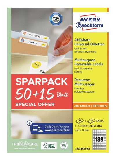 Avery L4731REV-65 print etiket Hvid Selvklæbende printeretiket