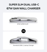 Deltaco USB-C wall charger 67 W, 2x USB-C PD, slim, tot 67 W, white
