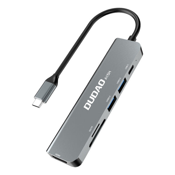 DUDAO Alu 6-in-1 USB3.0 Fast Hub multi-functional Ledningsført USB 3.2 Gen 1 (3.1 Gen 1) Type-C Grå