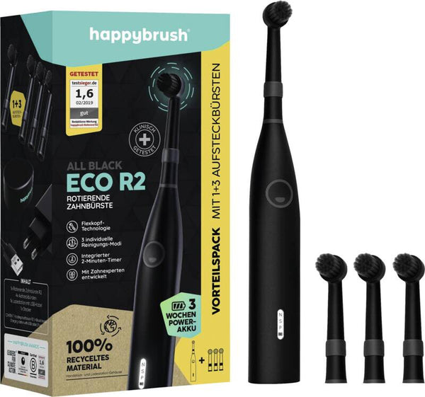 happybrush ECO R2 Allblack Voksen Vibrerende tandbørste Sort