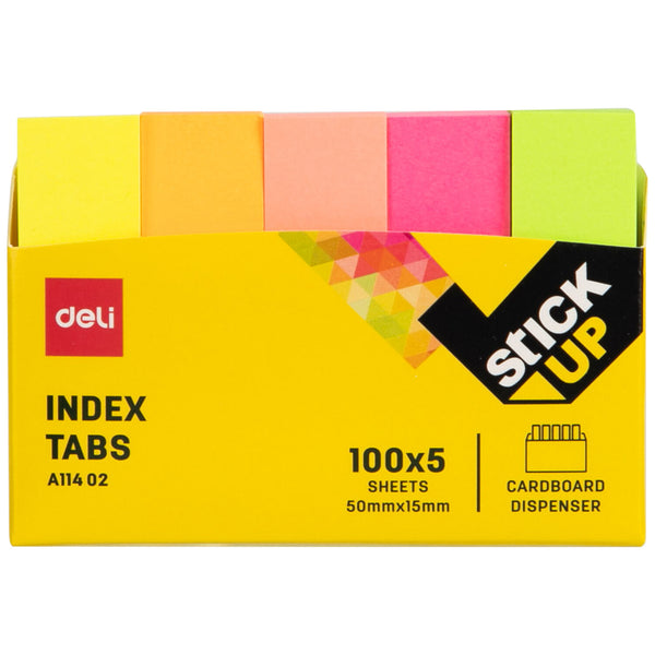 Deli EA11402 selvklæbende fane 100 ark Lyserød, Orange, Gul, Rød, Grøn
