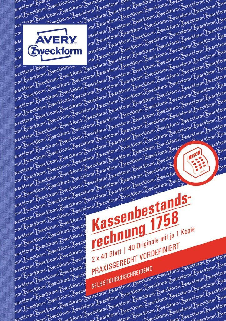 Avery 1758 regnskabsblanket og -bog A5 40 Sider