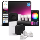 Philips Hue White and Color ambiance Startsæt: 3 x GU10 spots + Dimmer switch + Bridge Pro