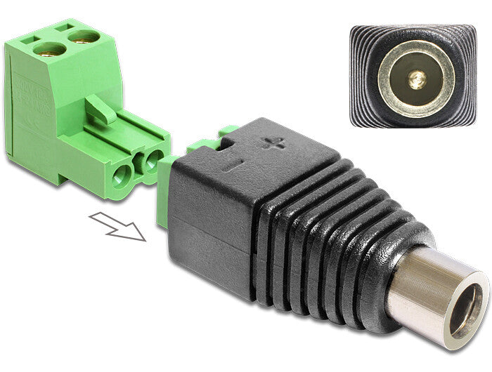 DeLOCK 65423 kabel kønsskifter DC 2.1 x 5.5 mm 2p Sort, Grøn