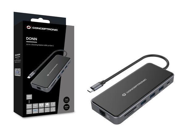 Conceptronic DONN15G dockingstation Ledningsført USB 3.2 Gen 1 (3.1 Gen 1) Type-C Grå