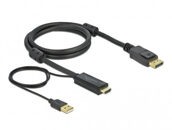 DeLOCK 85963 videokabel adapter 1 m HDMI Type A (Standard) DisplayPort + USB Type-A Sort