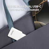 Deltaco USB-C wall charger 45 W, 2x USB-C PD, slim, tot 45 W, white