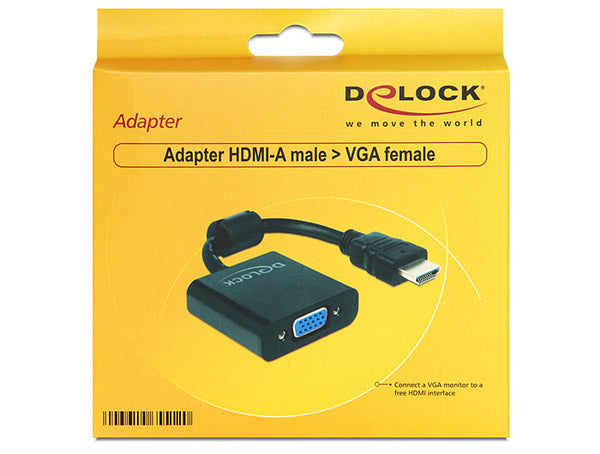 DeLOCK 65512 videokabel adapter 0,254 m VGA (D-Sub) HDMI Type A (Standard) Sort