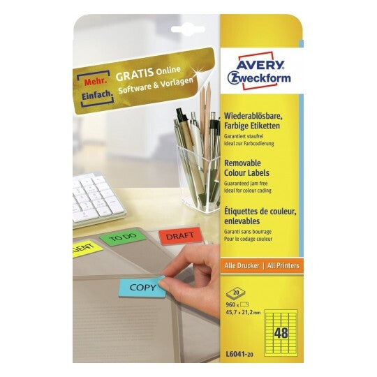 Avery L6041-20 print etiket Gul Selvklæbende printeretiket