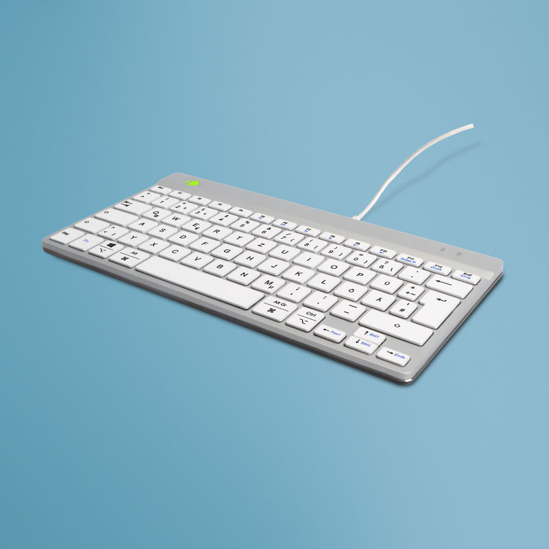 R-Go Tools Ergonomisk tastatur R-Go Compact Break, kompakt tastatur med pauseprogram, QWERTZ (DE), kablet, hvid