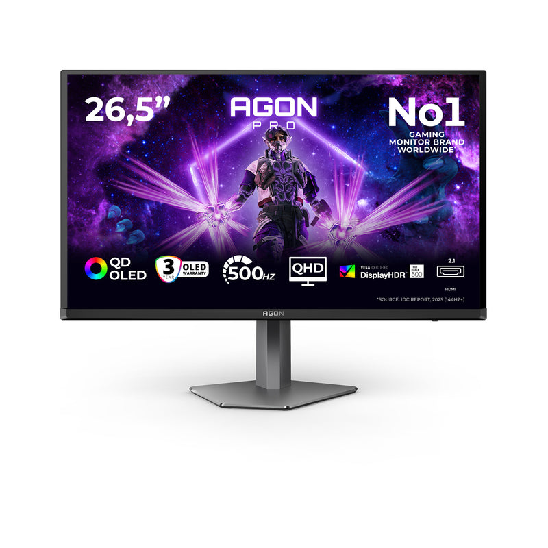 AOC AGON PRO AG276QKD2 computerskærm 67,3 cm (26.5") 2560 x 1440 pixel Quad HD QD-OLED Sort, Grå