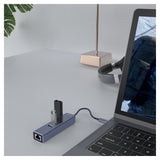 Savio AK-57 USB-A - 3 x USB-A HUB with RJ-45 Gigabit Ethernet adapter 5000 Mbit/s grey USB 3.2 Gen 1 (3.1 Gen 1) Micro-B Sort