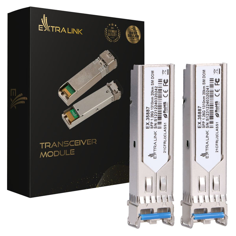 Extralink SFP 1.25G 2-pack | Moduł SFP | 1,25Gbps, LC/UPC, 1310nm, 20km, single mode, DOM (EX.35887) modul til netværksmodtager