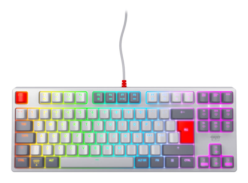 CHERRY K4V2 TKL tastatur Spil USB QWERTY Nordisk Grå, Lys grå, Rød