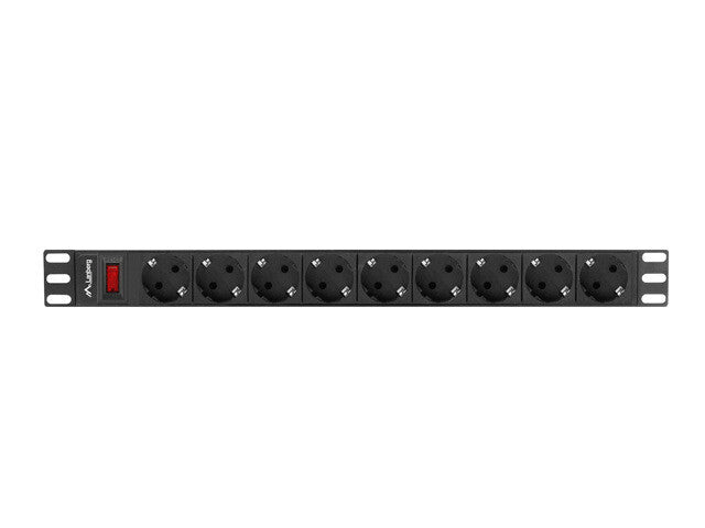 Lanberg PDU-09F-0300-BK strømforsyningsenhed (PDU) 9 AC stikkontakt(er) 1U Sort, Grå