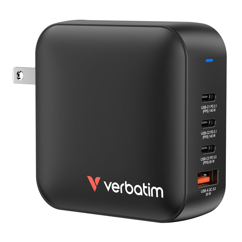 Verbatim Mini GaN Charger 165W Universel Sort Vekselstrøm Hurtig opladning Indendørs