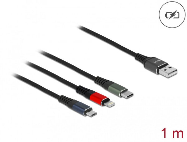 DeLOCK 87277 USB-kabel USB 2.0 1 m USB A Micro-USB B/Lightning/Apple 30-pin Grøn, Sort, Rød, Blå