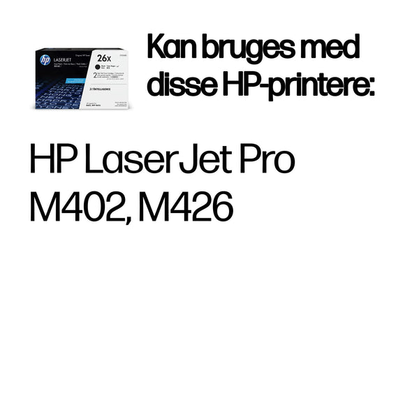 HP Originale 26X LaserJet-tonerpatroner med høj kapacitet, sort, pakke med 2 stk.