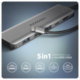 Axagon HMC-5H USB-C 3.2 Gen 1 hub 3x USB-A 4K HDMI PD 100W - Silber Ledningsført USB 3.2 Gen 1 (3.1 Gen 1) Type-C Sølv