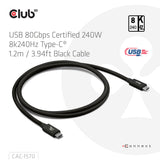 CLUB3D CAC-1570 USB-kabel USB4 Gen 2x2 1,2 m USB C 80 Gbit/sek. 240 W Sort