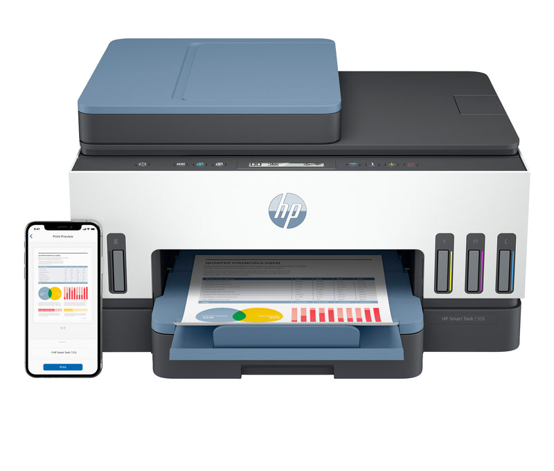 HP Smart Tank 7306 Trådløst All-in-One Farve Printer, Tosidet print; Kopimaskine, scanner