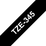 Brother TZE-345 etiketbånd Hvid på sort