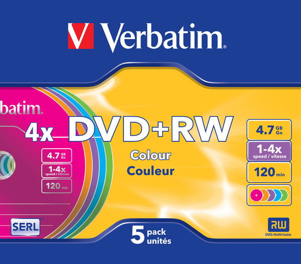 Verbatim DVD+RW Colours 4,7 GB 5 stk