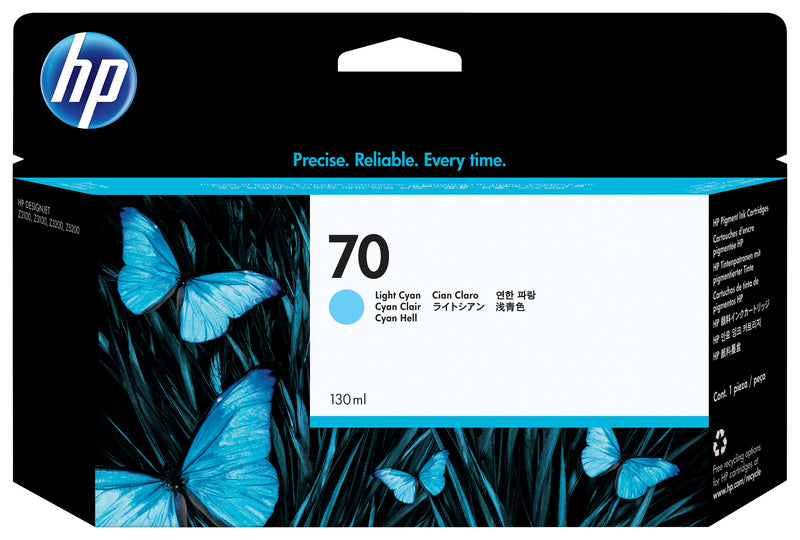 HP 70-blækpatron, 130 ml, lys cyan