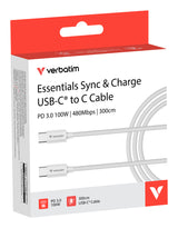 Verbatim 32409 USB-kabel USB 2.0 3 m USB C 0,48 Gbit/sek. 100 W Hvid