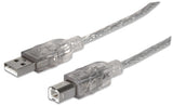 Manhattan 340458 USB-kabel USB 2.0 3 m USB A USB B 0,48 Gbit/sek. Sølv
