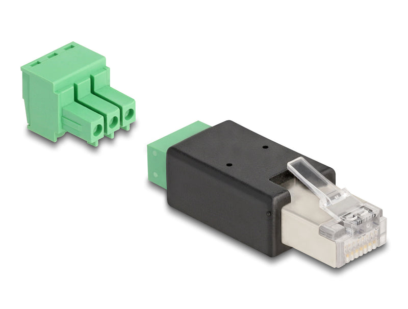 DeLOCK 66607 kabel kønsskifter RJ45 3 pin terminal block Sort, Grøn