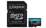 Kingston Technology 512 GB microSDXC Canvas Go! Plus Gen4 200 MB/s A2 U3 V30-kort + adapter