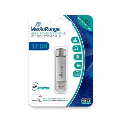 MediaRange MR936 USB-nøgle 32 GB USB Type-A / USB Type-C 3.2 Gen 1 (3.1 Gen 1) Sølv