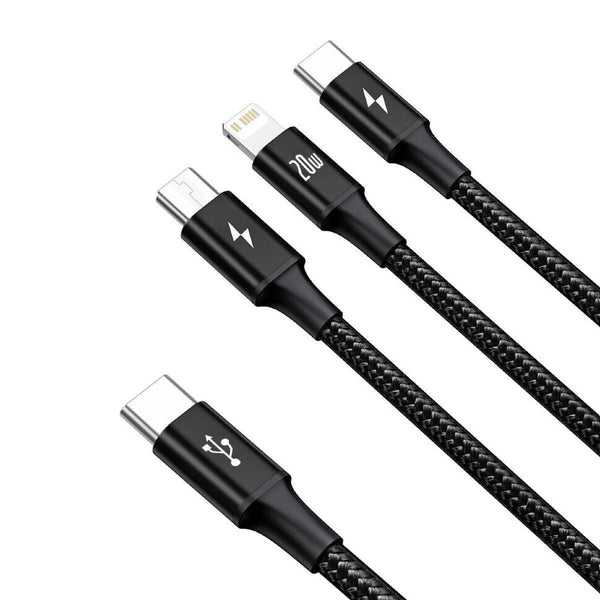Baseus Rapid 3-in-1 USB-kabel 1,5 m USB A USB C/Micro USB A/Lightning 0,48 Gbit/sek. 20 W Sort