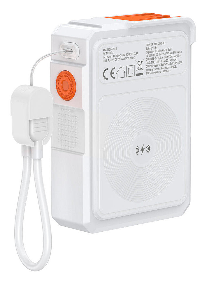 4smarts 541384 powerbank Lithium polymer (LiPo) 10000 mAh Trådløs opladning Orange, Hvid