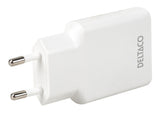 Deltaco USB-C wall charger 45 W, 2x USB-C PD, slim, tot 45 W, white