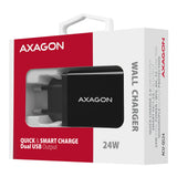 Axagon ACU-QS24 oplader til mobil enhed Smartphone Sort Vekselstrøm Hurtig opladning Indendørs