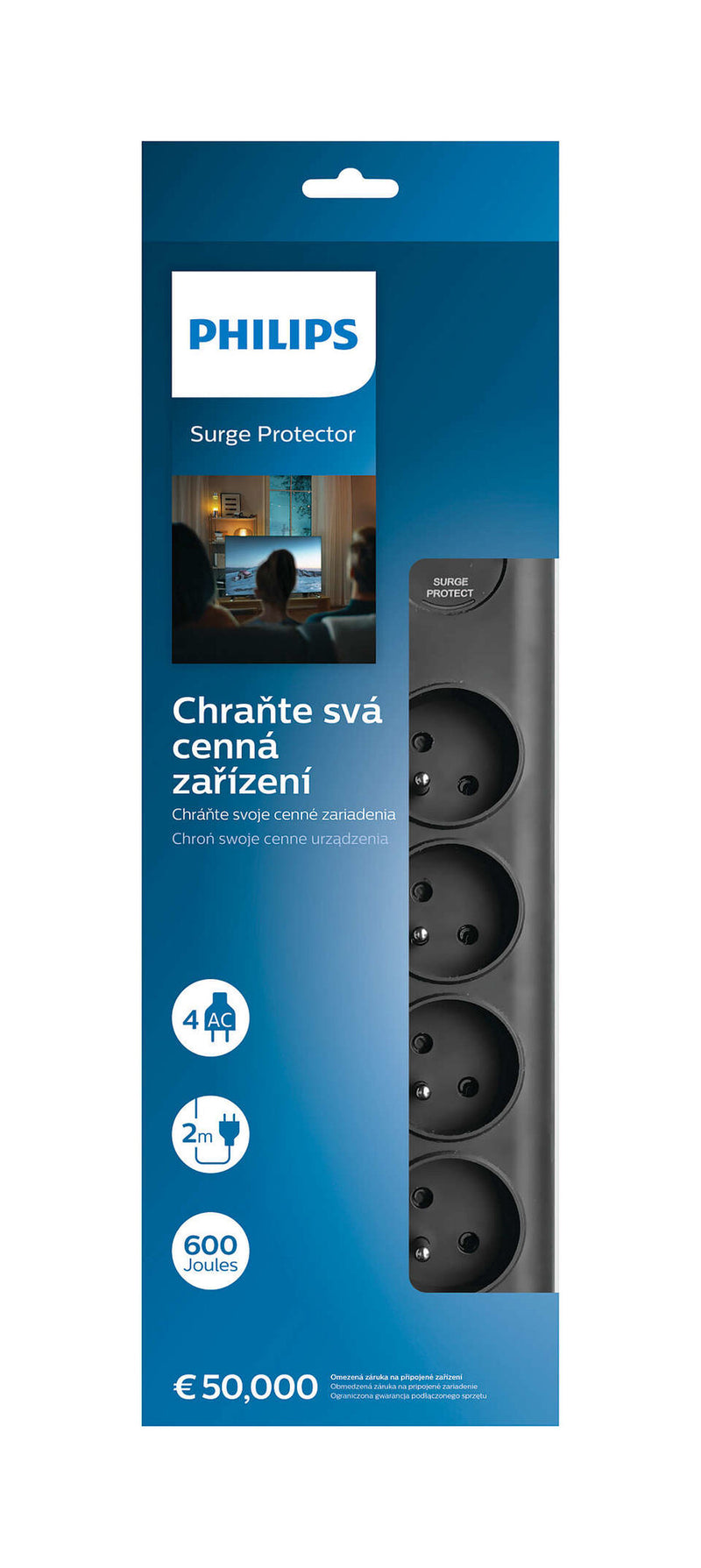 Philips SPN7040BA/60 overspændingsbeskytter Sort 6 AC stikkontakt(er) 2 m