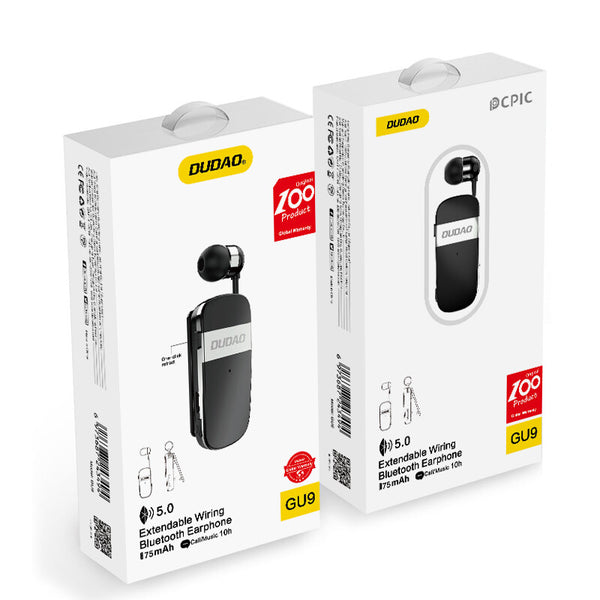 DUDAO GU9 Extendable Wiring Bluetooth Earphone Hovedtelefoner Trådløs I ørerne Opkald/musik Sort