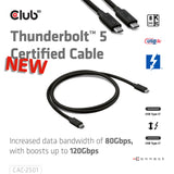 CLUB3D CAC-2501 Thunderbolt kabel 1 m 120 Gbit/sek. Sort