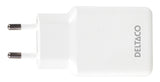 Deltaco USB-C wall charger 45 W, 2x USB-C PD, slim, tot 45 W, white