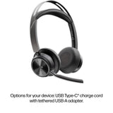 HP Poly Voyager Focus 2 Microsoft Teams Certified USB-C-C Headset +USB-C/A Adapter +Charging Stand