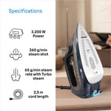 Braun TexStyle 9 0127409002 strygejern Dampstrygejern EloxalPlus soleplate 3200 W Mørkeblå