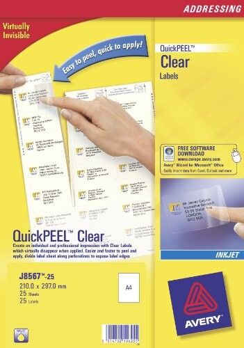 Avery J8567-25 print etiket Transparent