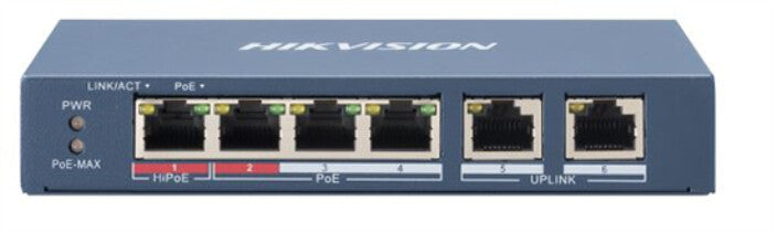 Hikvision DS-3E0106HP-E netværksswitch Ikke administreret Fast Ethernet (10/100) Strøm over Ethernet (PoE) Blå