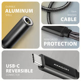 Axagon ADA-HCPD lydkabel 0,1 m USB-C, 3.5 mm USB-C Sort