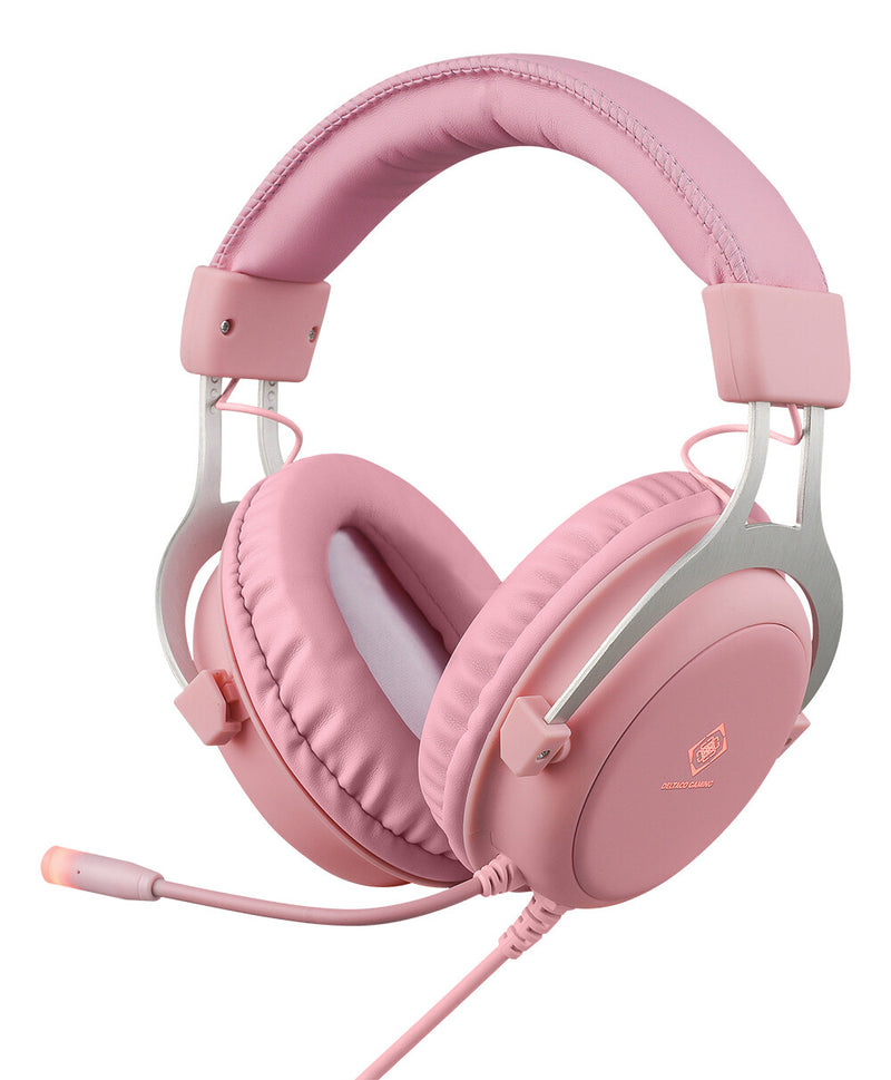 Deltaco Gaming PH85 headset, 57mm element, LED, pink