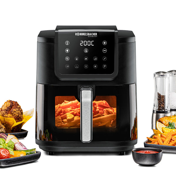 Rommelsbacher FRH 1700 frituregryde Enkelt 8 L Enkeltstående 1700 W Varmluftsteger Sort, Rustfrit stål