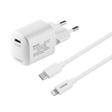 Deltaco USB-C PD vægoplader med 1 m aftageligt USB-C til lightning kabel, hvid